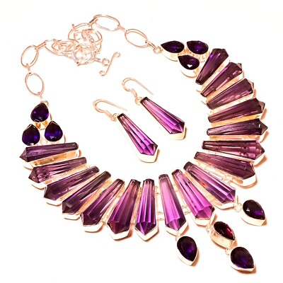 #ad #ad African Amethyst Gemstone Fashion Lovely Gift For Wife Jewelry NecklaceEarrings $25.99