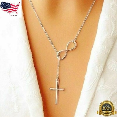 Women#x27;s Fashion Jewelry Silver Plated Infinity Cross Necklace 4 3 $2.54