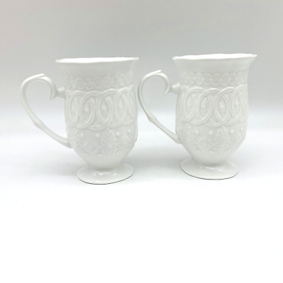 #ad 2 Kaldun amp; Bogle White Coffee Mugs Embossed Pattern $14.99