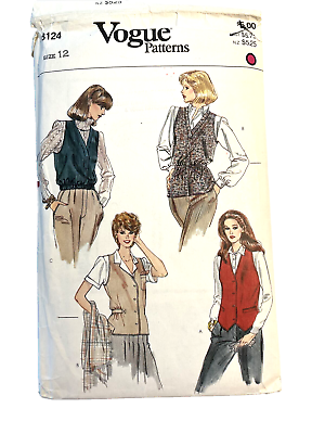 #ad Vogue 8124 Semi Fitted Vest Mock Welt Patch Pocket Bust 34 Size 12 $11.99