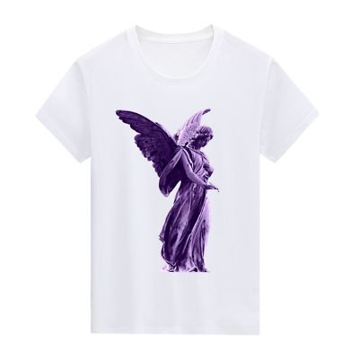 #ad Angel Print Crewneck T shirt Women Ladies Summer Casual Basic Tee Short Sleeves $16.23