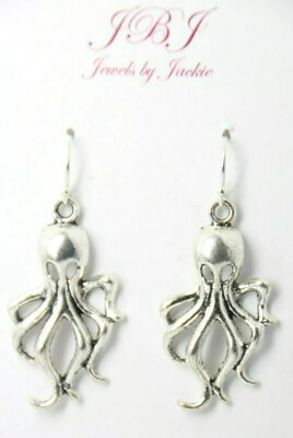 #ad Octopus Earrings Ocean Life Sea .925 sterling silver hooks with pewter charms $7.24