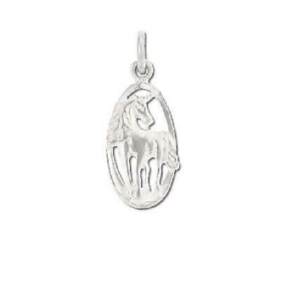 #ad 925 Sterling Silver Forest Unicorn In Oval Pendant Jewelry Gifts $10.49