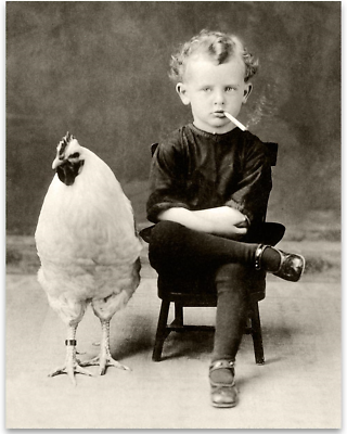 #ad Bizarre Strange Weird Decor Vintage Boy with Quirky Giant Chicken Poster $16.33