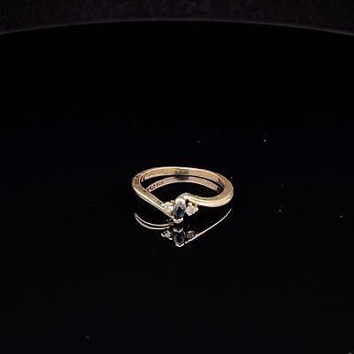 #ad 14K Marquise Sapphire Diamond Vintage Bypass Ring Yellow Gold *97 $134.96
