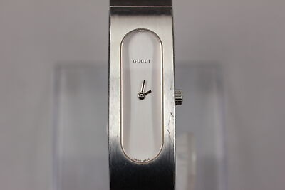 #ad Exc5* Vintage Gucci 2400S Swiss Made White Women#x27;s Quartz Bangle Watch JAPAN $129.00