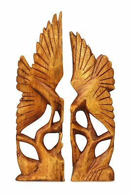Wooden Hand Carved Set of 2 Heron Bird Statue Figurine Sculpture Decor Gift Wood $29.99