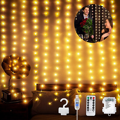 #ad 300 LED Curtain Fairy Lights USB String Light With Remote Xmas Party Wedding $4.99