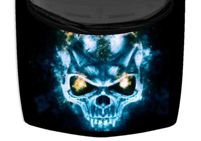 #ad Skull Fangs Burning Vampire Hood Tint Truck Blue Wrap Vinyl Car Graphic US Decal $106.45