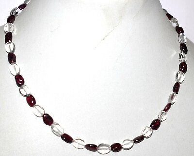 #ad Garnet Crystal Gemstone Oval Beads 925 Sterling Silver 30quot; Strand Necklace $31.95