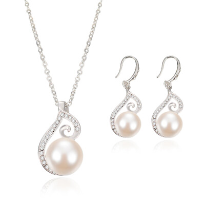 #ad Bridesmaid Jewelry Set Pearl Rhinestone Necklace Earrings $9.89