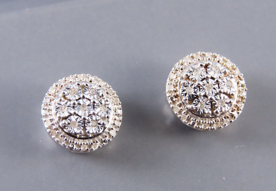 #ad STERLING SILVER Super Sweet 1 3TCW DIAMOND EARRINGS Cluster Round Stud SPARKLE $52.00