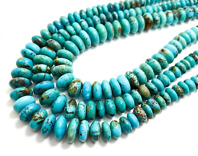 #ad Natural Genuine Arizona Turquoise Polished Smooth Rondelle Gemstone Beads PGS281 $105.47