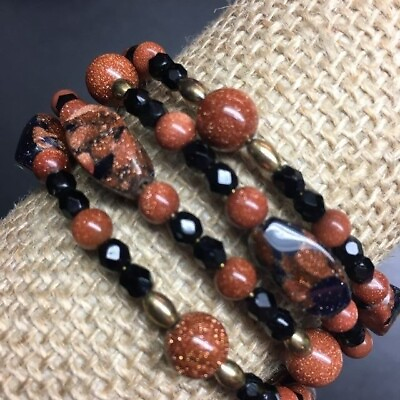 #ad Memory Wire Wraparound Bracelet Faceted Black Sparkly Red Brown Gold BoHo Retro $13.96