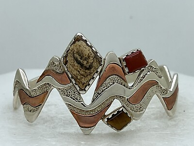 #ad Carolyn Pollack Relios Sterling Silver Copper Jasper Tiger Eye Cuff Bracelet 38g $124.99