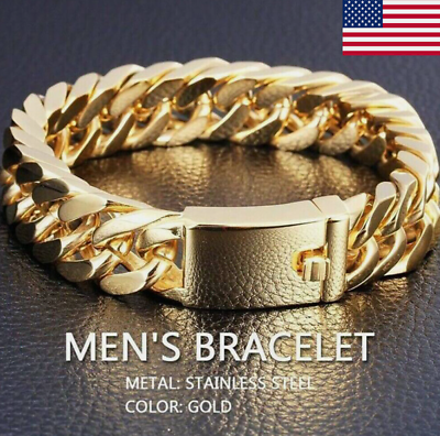#ad Mens Heavy Wide Stainless Steel Bracelet Woven Chain Cuban Curb Link Wristband $8.33