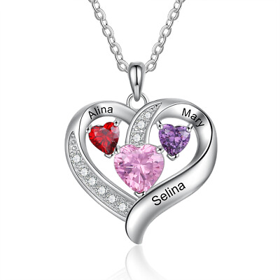 Mothers Day Gift Women Love Heart Necklace Pendant Personalized Name Birthstone $15.99