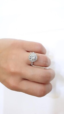 #ad Moissanite Wedding Ring Round 2.70 Carat Halo Solid 18k White Gold Size 6 7 8 $749.60