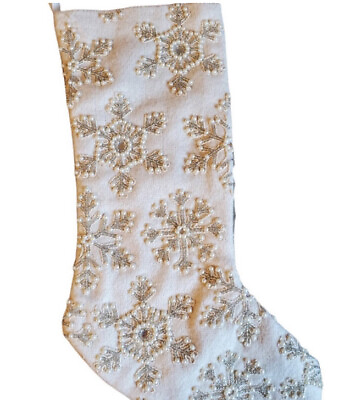 #ad 2 Tahari Embroidered Stocking Christmas Snowflake Beaded $60.44