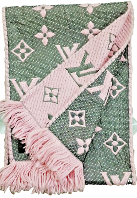 #ad Louis Vuitton Scarf Shawl LV Logo Pink Metal Stole Muffler Wrap Wool Silk Italy $149.99