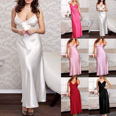 #ad Womens Long Silk Satin Dress Sleepwear Lingerie Sexy Ladies Nightgown Nightdress $11.69