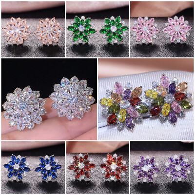 #ad Gorgeous Women 925 Silver Stud Earring 8 Color Cubic Zircon Girl Jewelry C $4.36