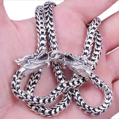 #ad 85g 28quot; 71cm 2 headed dragon snake scale 925 sterling silver necklace chain $209.50