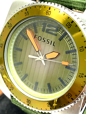 #ad Fossil Mens Watch WB1043 Quartz Green Dial 38mm Stainless Steel Case Nylon Strap $39.56