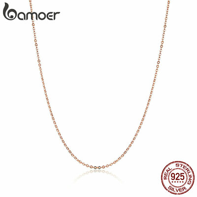 BAMOER Fine S925 Sterling Silver Rose color necklace Chain For Women Jewelry $6.53