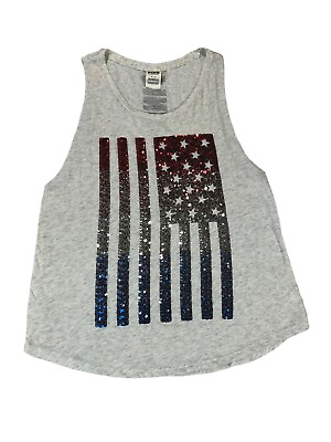 #ad #ad Victoria Secret Pink BLING SEQUIN Red White Blue American Flag Small Tank Top $9.96