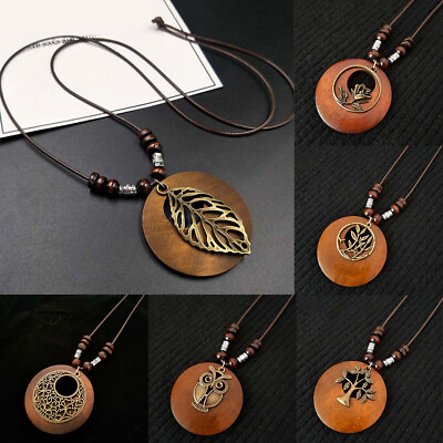 #ad Vintage Wooden Necklaces Ethnic Metal Hollow leaves Necklaces Neck Chain Gifts ☆ $3.65