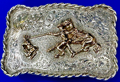 #ad Sterling Silver Roping Cowboy Western Belt Buckle By Silver Horse Woodland CA $325.00