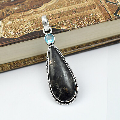 #ad Natural Black Copper Jasper Blue Topaz Gemstone Handmade Pendant Jewelry VP2411 $9.12