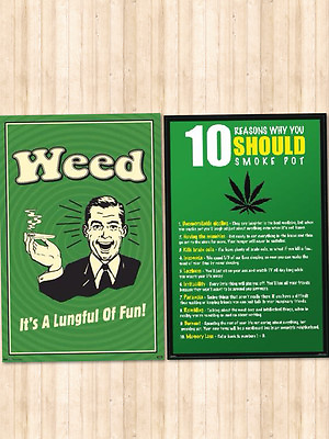 #ad Weed 2 Individual Posters Light up Dorm Decor Man Cave Fun Relax Recreation New $27.99