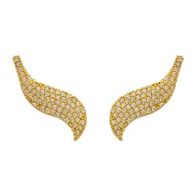 #ad CZ Leaf Climber Earrings Minimalist Crawler Earrings For Women 14K Genuine Gold $185.50