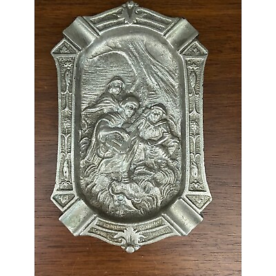 #ad Antique bas relief dresser tray Silver trinket dish Victorian Monks pewter $18.71