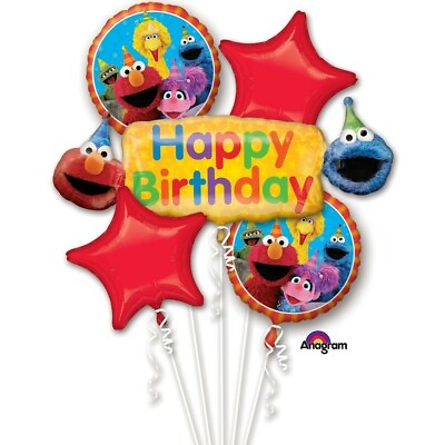 #ad 5 Piece Sesame Street Elmo Cookie Monster Birthday Balloon Bouquet Party Supply $10.49