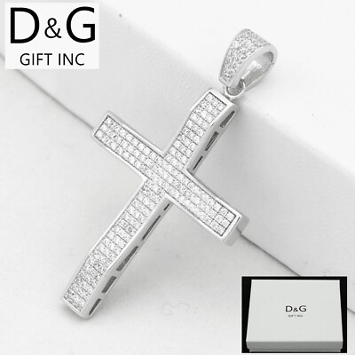 #ad DG Men#x27;s 925 Sterling Silver 43mm Cross Cubic zirconia Small Pendant.Unisex.Box $39.99