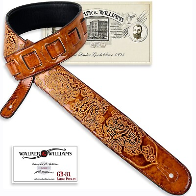 #ad Walker amp; Williams GB 31 Latigo Tan Padded Leather Strap with Vintage Paisley $36.95