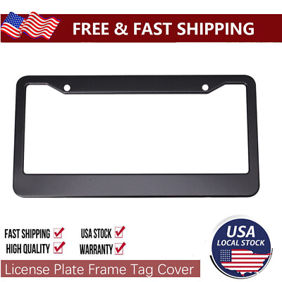 #ad Black License Plate Frame Tag Cover Metal Stainless Front Back Universal Car USA $4.99