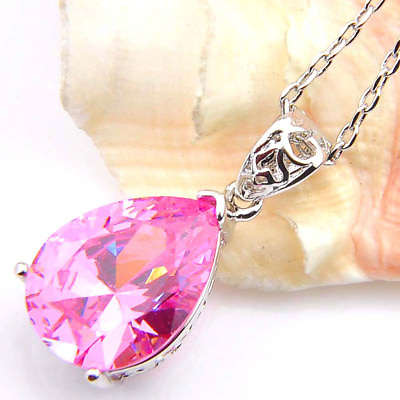 Romantic Holiday Gift Natural Pink Topaz Kunzite Solid Silver Necklace Pendants $5.99