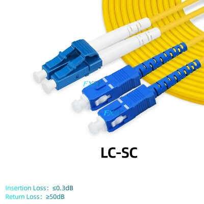 #ad 5Pcs 1m 2m 3m 5m 10m 15m SC UPC to LC UPC Duplex SM OS2 Fiber Optic Patch Cord $15.49