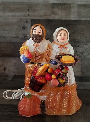 #ad Cracker Barrel Fall Harvest Thanksgiving Pilgrim Couple Turkey Pumpkin Light Up $60.99