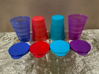New Beautiful Set of 4 Vintage Tupperware Impressions 11oz Tumblers with lids $35.00