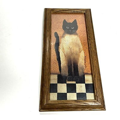 #ad Cindy Sampson Whimsical Country Cat Print Siamese Table Top Checker Board 1999 $24.99