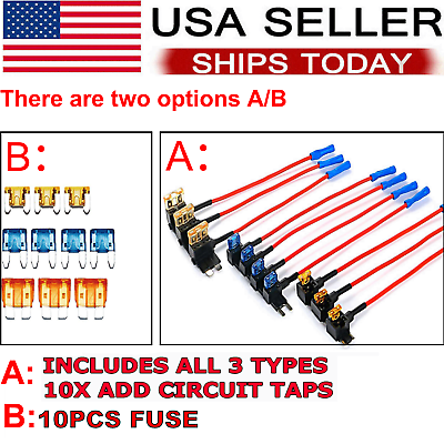 #ad 10pc 12V Car Add a Circuit Fuse Adapter w Standard amp; Mini Tap Blade Fuse Holder $11.69