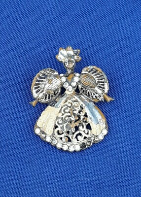 #ad Vtg Rhinestone Enameled Lady Victorian Ballerina Dress Brooch Pin Jewelry REPAIR $14.99