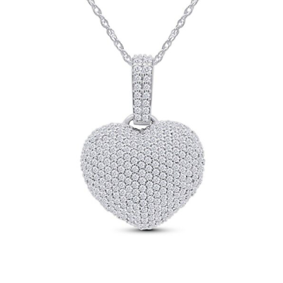 #ad 925 Solid Sterling Silver CZ Puffed Heart Pendant Necklace Made In Italy 18quot; $9.99