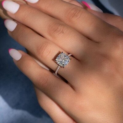 #ad Hidden Halo Sterling Silver Moissanite Cushion Cut Anniversary Ring For Women $225.00