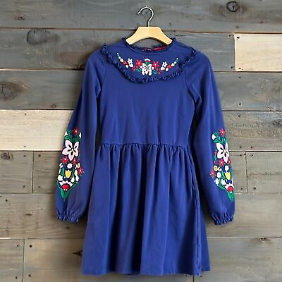 #ad Mini Boden Girls Floral Embroidered Jersey Dress Blue Red 11 12y $20.00
